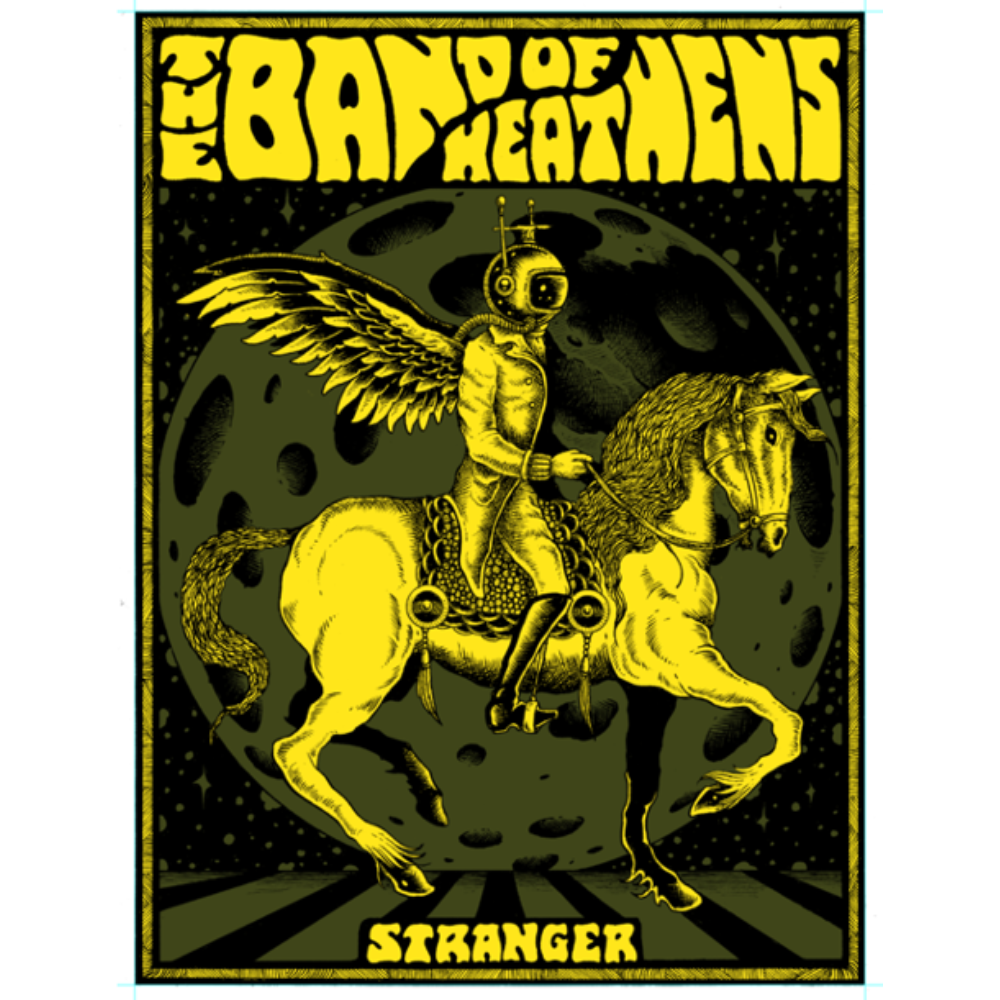 Limited edition yellow stranger astronaut riding a horse poster The Band of Heathens