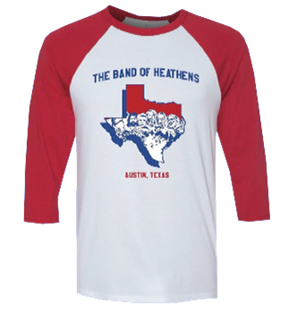 Austin, TX red and white baseball tee The Band of Heathens