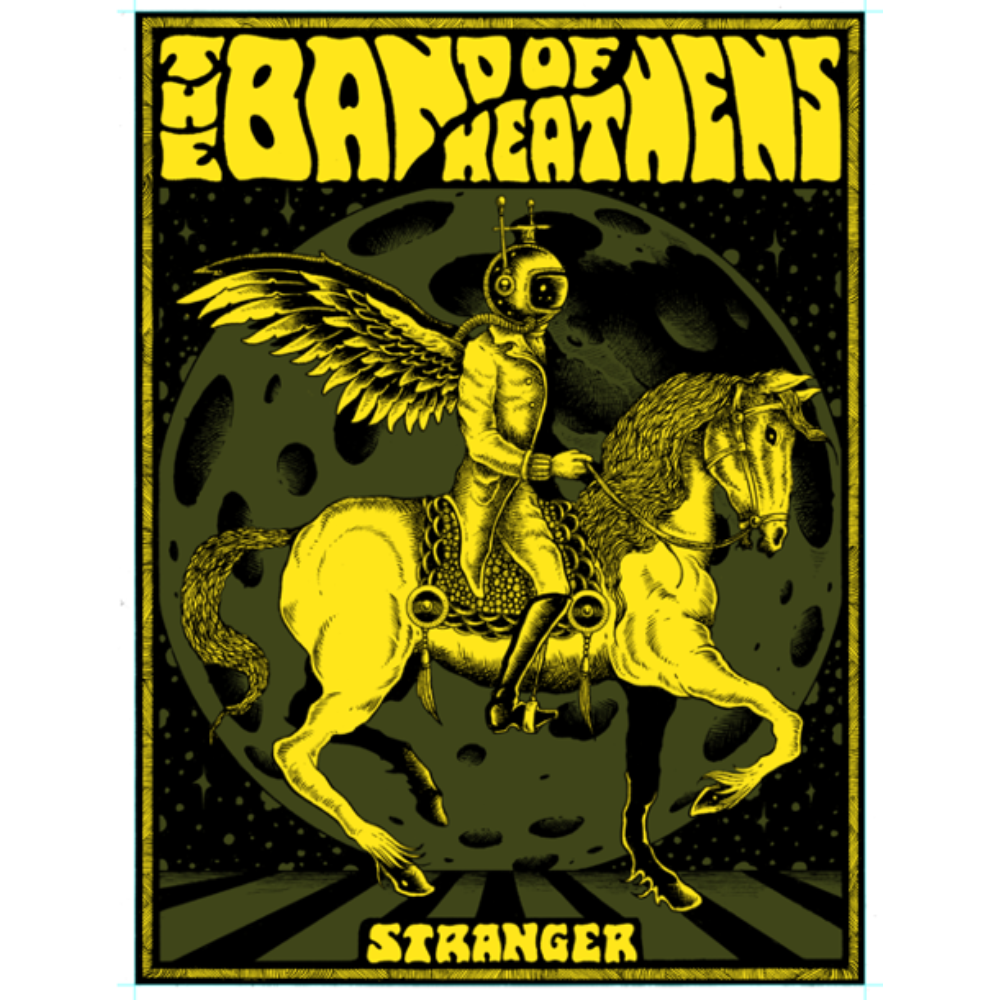 Limited edition yellow stranger astronaut riding a horse poster The Band of Heathens 